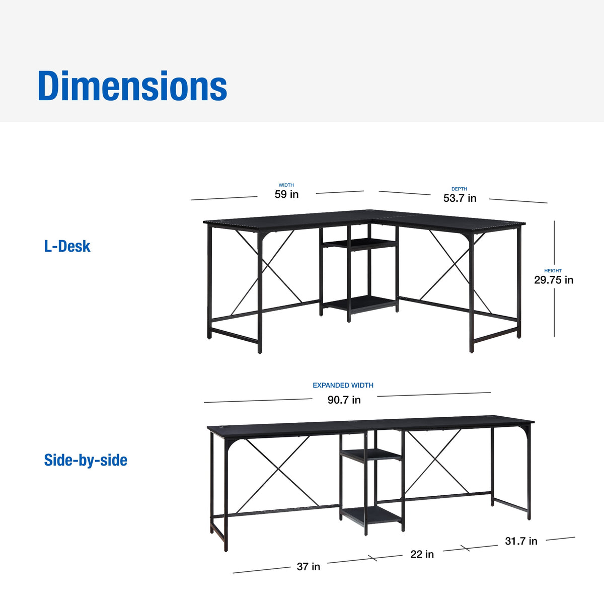 Mainstays L-Shape Two-Way Convertible Desk — reference 4