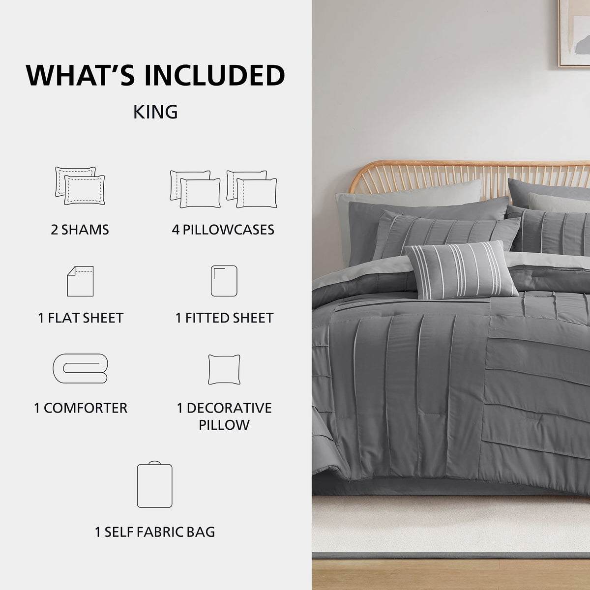 Mainstays Texture 11-Piece Reversible Bed-in-a-Bag Set, King, Dark Grey — reference 2