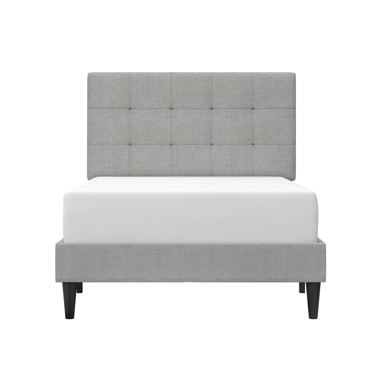 Mainstays Hillside Twin Platform Bed with Square-Tufted Headboard, Light Gray — reference 4
