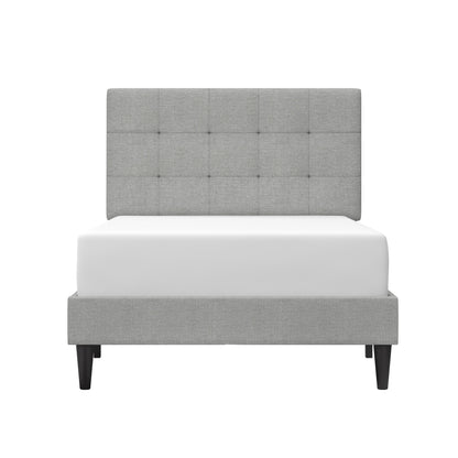 Mainstays Hillside Twin Platform Bed with Square-Tufted Headboard, Light Gray — reference 4