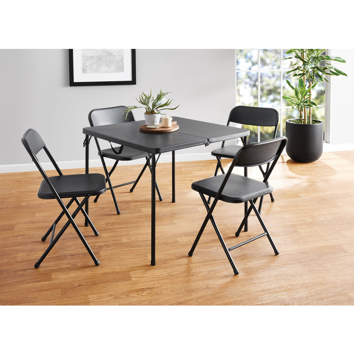 Mainstays 5-Piece 34 in Square Centerfold Folding Card Table and 4 Folding Chairs Set, Black — reference 3