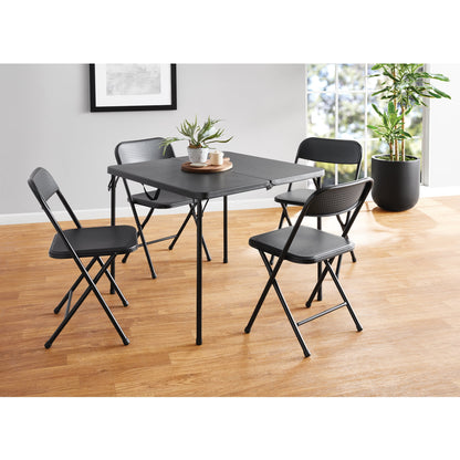 Mainstays 5-Piece 34 in Square Centerfold Folding Card Table and 4 Folding Chairs Set, Black — reference 3