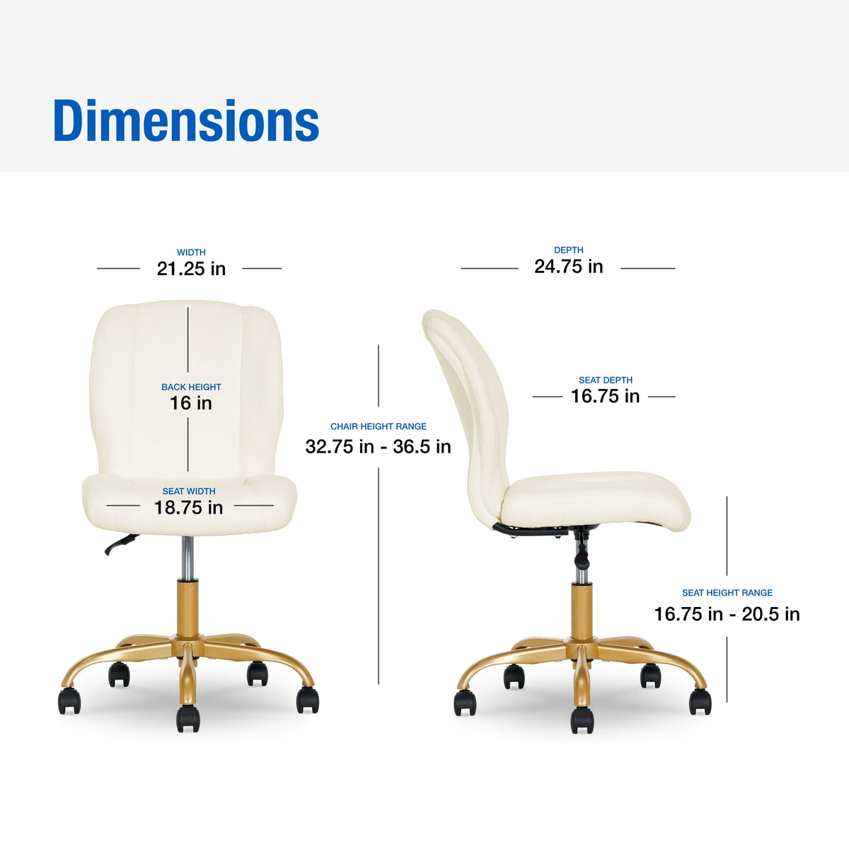 Mainstays Bouclé Armless Office Chair for Adults and Teens, Cream — reference 3