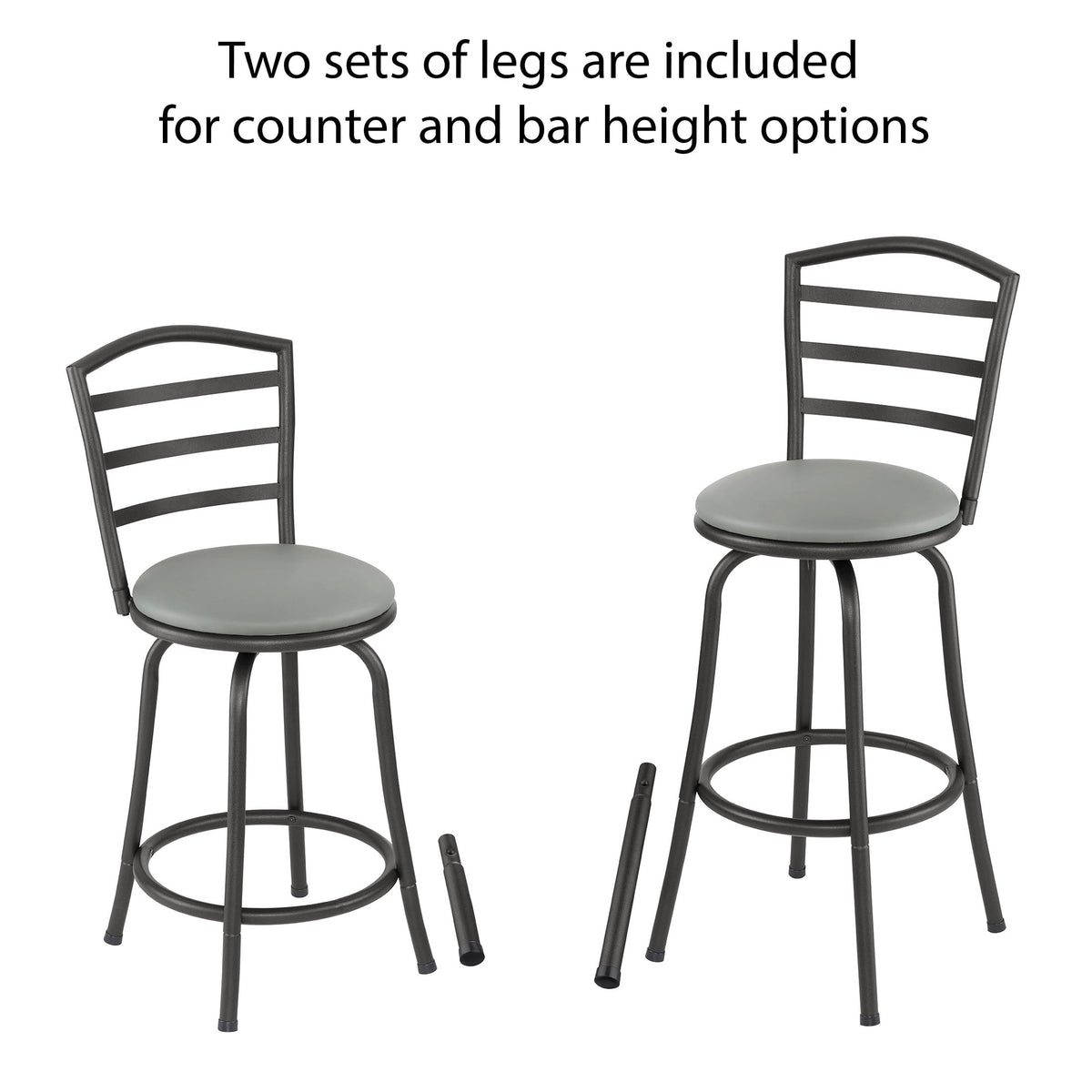 Mainstays 2-Pack Indoor Swivel Bar Stools, Adjustable 24 or 29 in, Dark Gray — reference 2