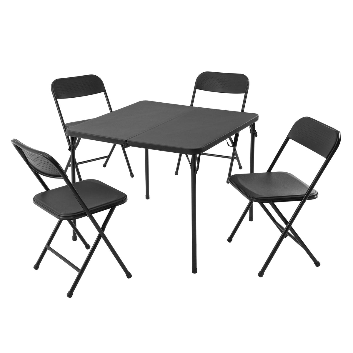 Mainstays 5-Piece 34 in Square Centerfold Folding Card Table and 4 Folding Chairs Set, Black — reference 5