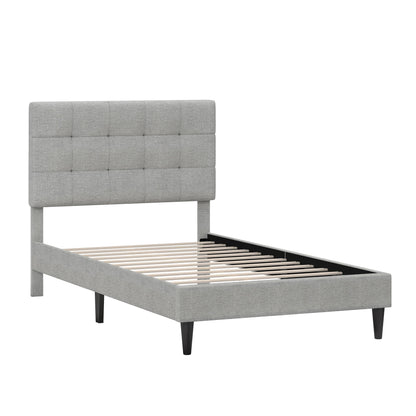 Mainstays Hillside Twin Platform Bed with Square-Tufted Headboard, Light Gray — reference 2