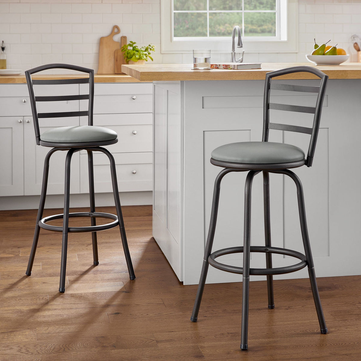 Mainstays 2-Pack Indoor Swivel Bar Stools, Adjustable 24 or 29 in, Dark Gray