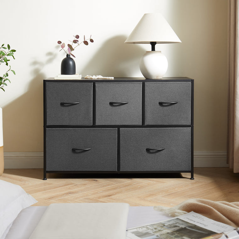Mainstays 5-Drawer 40 in Wide Fabric Storage Dresser for Bedroom, Grey