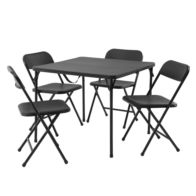 Mainstays 5-Piece 34 in Square Centerfold Folding Card Table and 4 Folding Chairs Set, Black