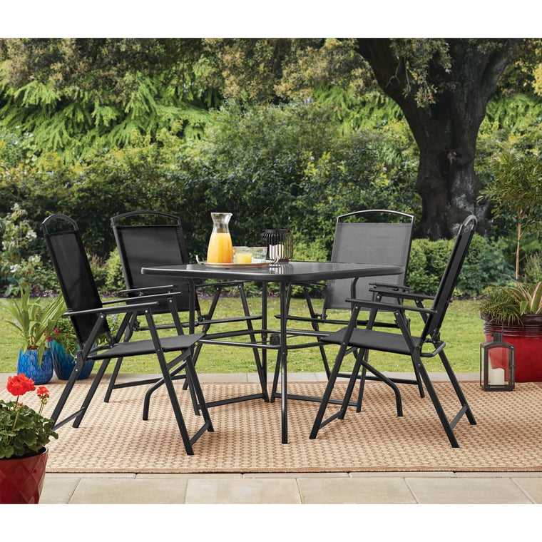 Albany Lane 5-Piece Steel Outdoor Patio Dining Set with Umbrella Hole, Black