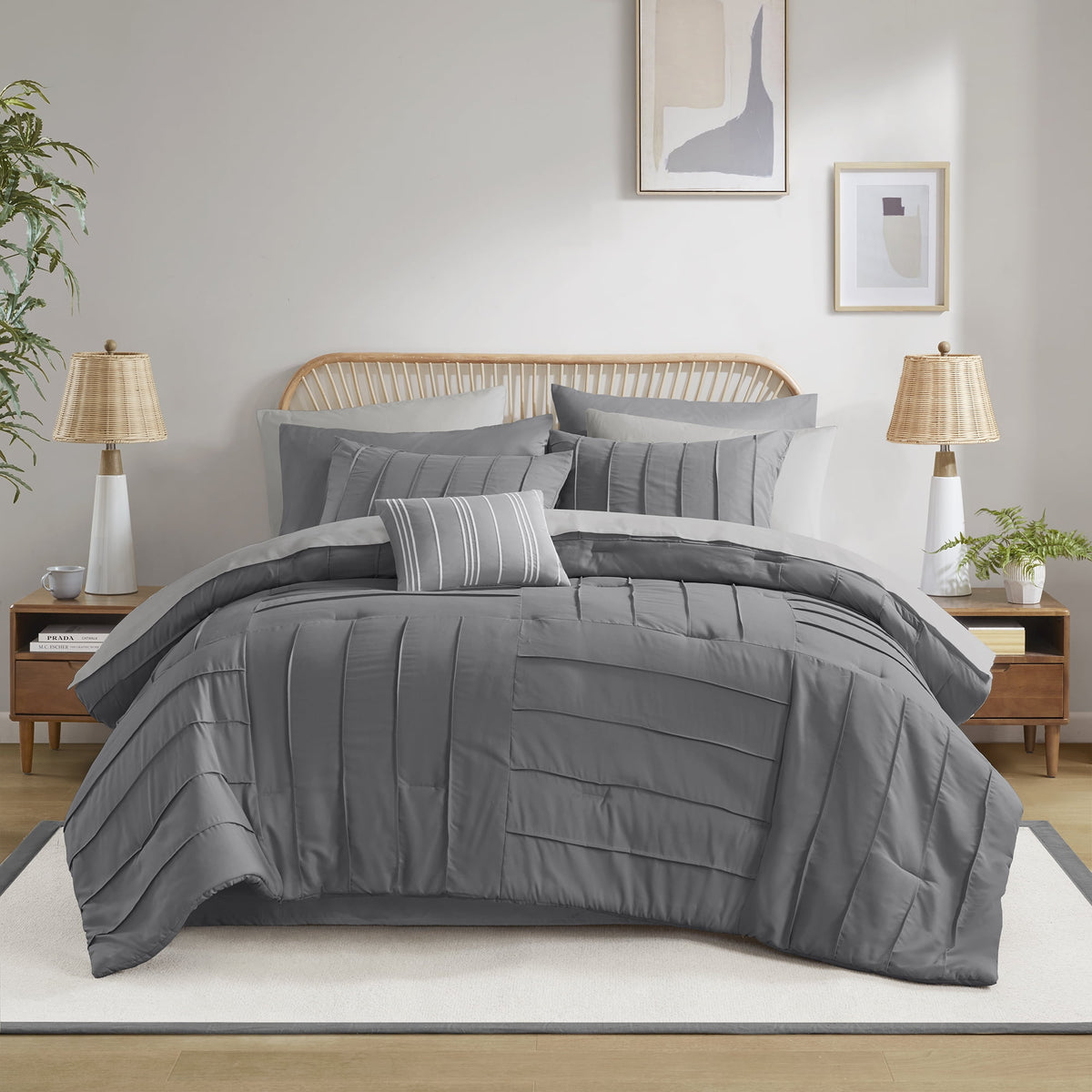 Mainstays Texture 11-Piece Reversible Bed-in-a-Bag Set, King, Dark Grey