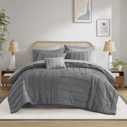 Mainstays Texture 11-Piece Reversible Bed-in-a-Bag Set, King, Dark Grey