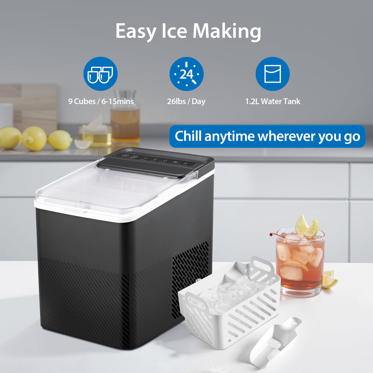 Mainstays Portable Countertop Ice Maker, 26 lbs Per Day, Compact Ice Machine with Quick Ice Cycles, No Plumbing Required, Black — reference 4
