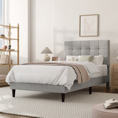 Mainstays Hillside Twin Platform Bed with Square-Tufted Headboard, Light Gray — reference 5