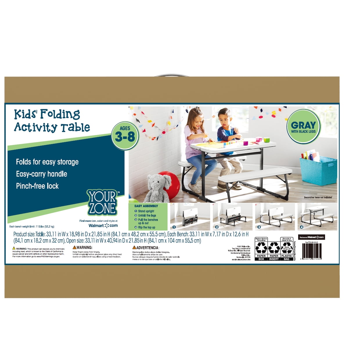 Mainstays Kids Folding Activity Table and Bench Set for Ages 3-8, Gray — reference 4