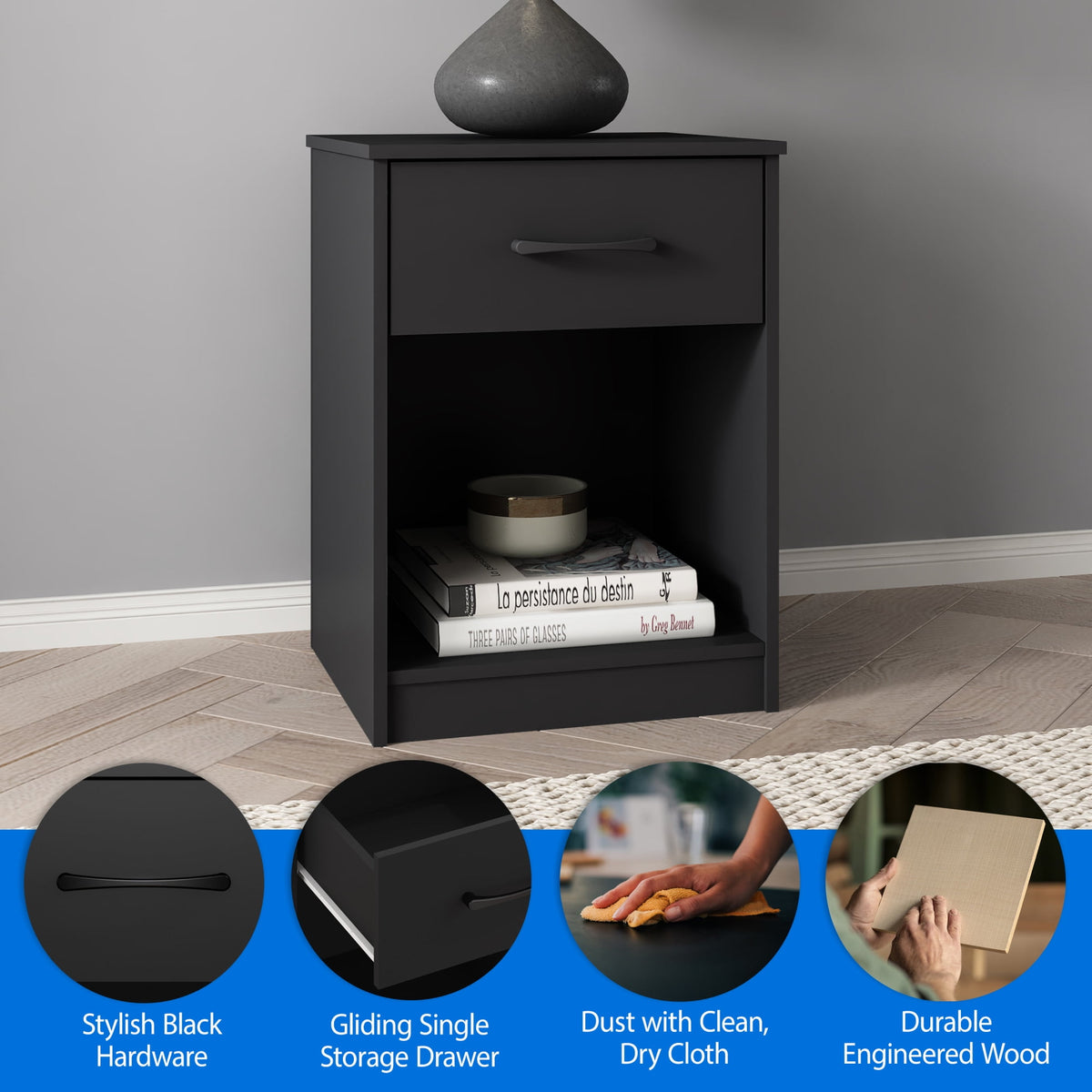 Mainstays Ardent 1-Drawer Nightstand, Black — reference 3